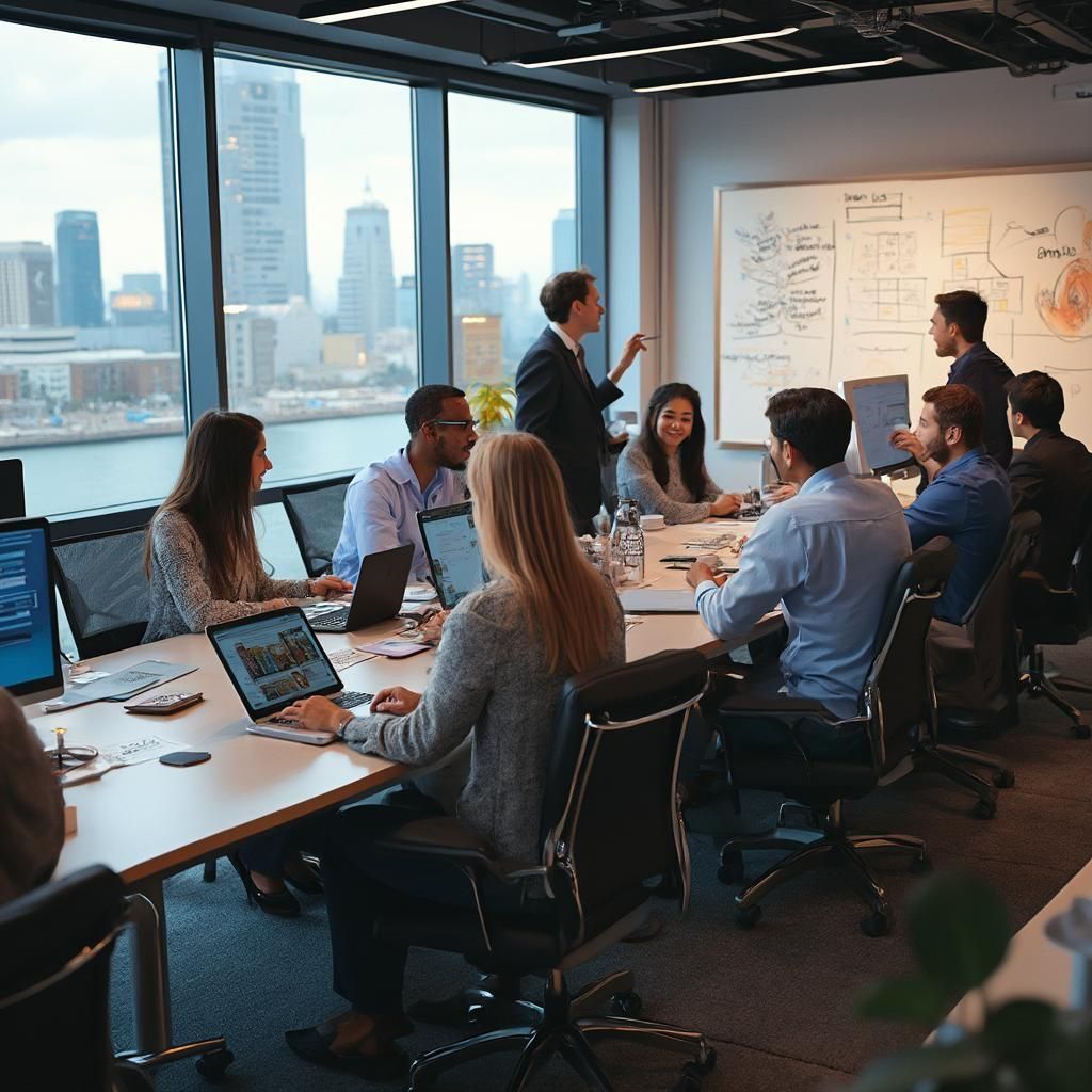 Teamleden bespreken gezondheidscultuur in een modern kantoor in Amsterdam